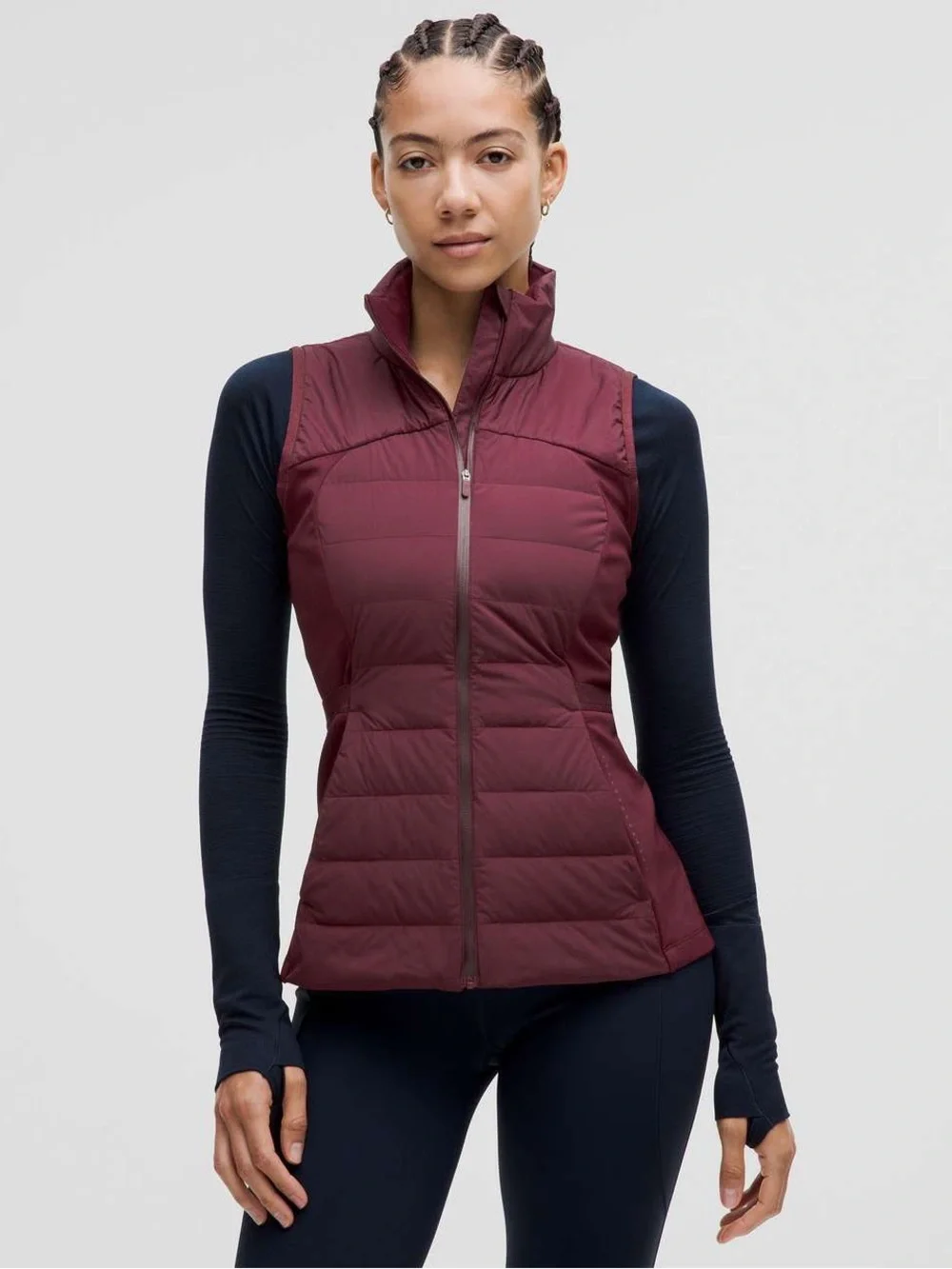 Lululemon Quilted Down Puffer Full Zip Sleeveless Mock Neck Vest Burgundy Red
